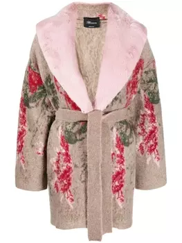 Blumarine пальто с поясом и цветочным принтом, коричневый