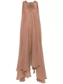 Blumarine платье макси с брошью, нейтральный