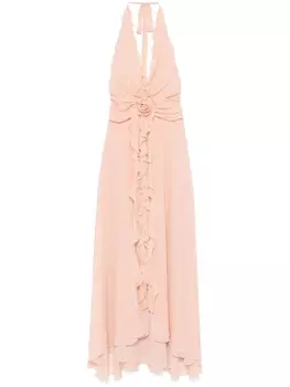 Blumarine платье макси с цветочной аппликацией, розовый