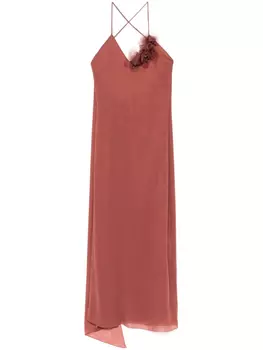 Blumarine платье макси с цветочной аппликацией, коричневый