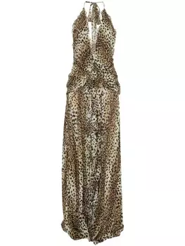 Blumarine платье макси с леопардовым принтом, коричневый