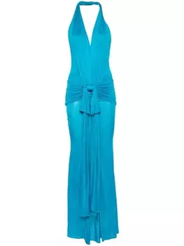 Blumarine платье макси с вырезом халтер и драпировкой, синий