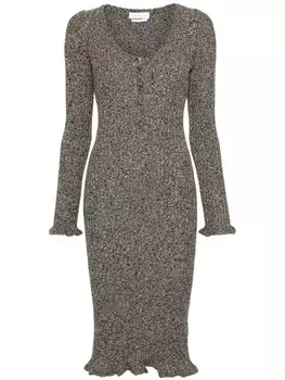 Blumarine платье-миди в рубчик из меланжевого гофрированного материала, нейтральный цвет