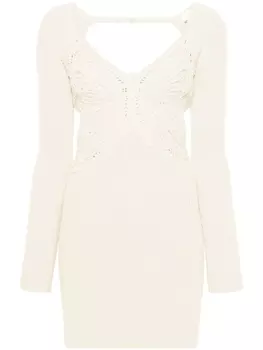 Blumarine платье миди в рубчик с вышивкой, нейтральный цвет