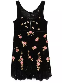 Blumarine платье мини из тюля с вышивкой, черный