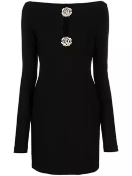 Blumarine платье мини с брошью, черный