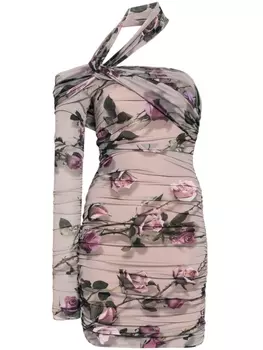 Blumarine платье мини с вырезом халтер и цветочным принтом, серый