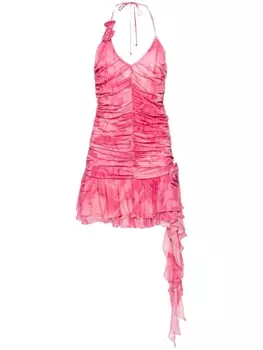 Blumarine платье мини со змеиным принтом и оборками, розовый