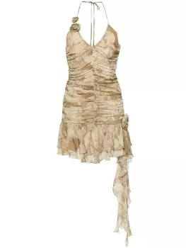Blumarine платье мини со змеиным принтом и оборками, нейтральный цвет