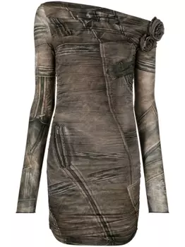 Blumarine платье на одно плечо с аппликацией, коричневый