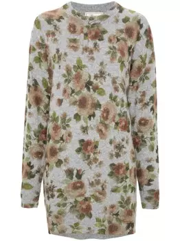 Blumarine платье с цветочным узором и интарсией, серый