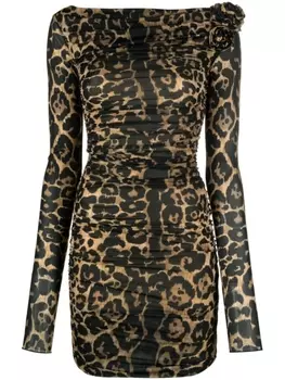 Blumarine платье с леопардовым принтом и аппликацией, черный