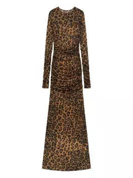 Blumarine платье с леопардовым принтом и сборками, коричневый