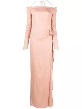 Blumarine платье с открытыми плечами и цветочной аппликацией, розовый
