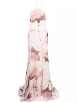 Blumarine платье с вырезом халтер и цветочным принтом, розовый