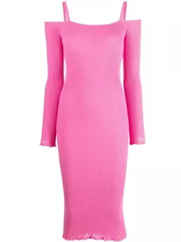 Blumarine платье в рубчик с открытыми плечами, розовый