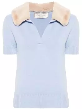Blumarine поло с воротником из искусственного меха, синий