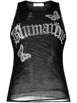 Blumarine сетчатый топ с логотипом, черный