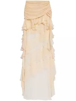 Blumarine шелковая юбка мини с оборками, нейтральный цвет