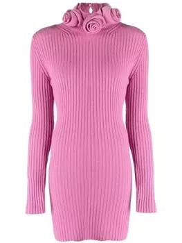 Blumarine шерстяное платье мини с высоким воротником, розовый