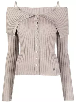 Blumarine шерстяной кардиган с открытыми плечами, нейтральный цвет