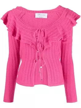 Blumarine шерстяной кардиган в технике кроше с оборками, розовый