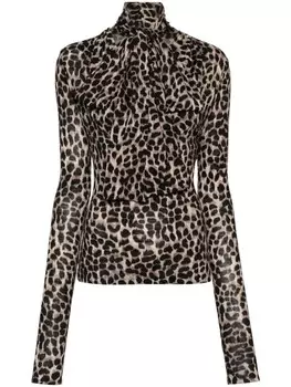 Blumarine шерстяной топ с леопардовым принтом, коричневый