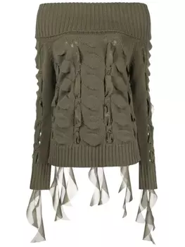 Blumarine шерстяной топ с открытыми плечами, зеленый