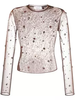 Blumarine топ из тюля с металлическим декором, коричневый