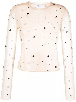 Blumarine топ из тюля с металлическим декором, нейтральный цвет
