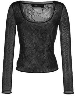 Blumarine топ с длинными рукавами и стразами, черный