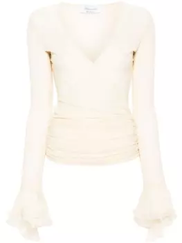 Blumarine топ с длинными рукавами и запахом, нейтральный цвет