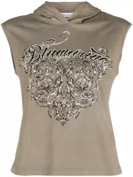 Blumarine топ с капюшоном и логотипом, зеленый