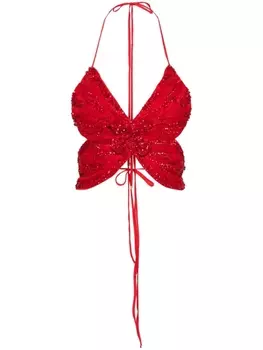 Blumarine топ с пайетками и вырезом халтер, красный