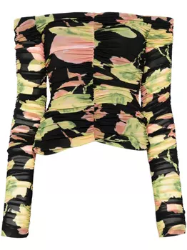 Blumarine топ со сборками и цветочным принтом, черный