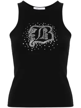 Blumarine топ в рубчик с кристаллами, черный