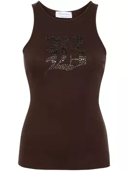 Blumarine топ в рубчик со стразами, коричневый