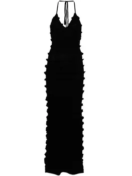 Blumarine трикотажное платье макси с оборками, черный