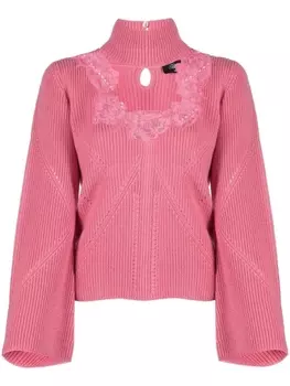 Blumarine трикотажный топ с кружевом, розовый
