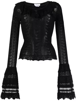 Blumarine трикотажный топ с оборками и длинными рукавами, черный