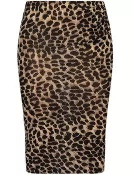 Blumarine юбка миди из шерсти с леопардовым принтом, коричневый