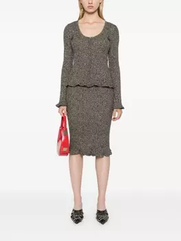 Blumarine юбка миди меланжевая с оборками в рубчик, нейтральный цвет