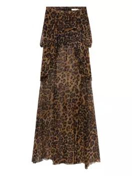 Blumarine юбка с оборками и принтом, коричневый