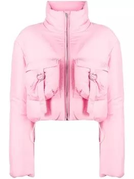 Blumarine укороченный пуховик с воротником-воронкой, розовый