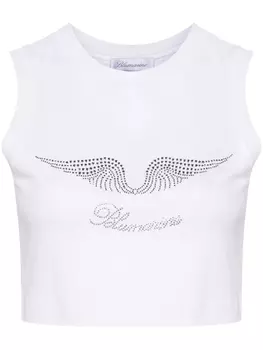 Blumarine укороченный топ со стразами, белый