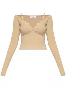 Blumarine вязаный топ с кружевными деталями, нейтральный цвет
