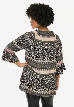 Блуза ALLOVERDRUCK, TUNIKA-AUSSCHNITT, 3/4-RMEL Angel of Style, черный