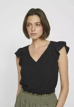 Блуза ANGESCHNITTENEN RMELN V AUSSCHNITT VILA, цвет Mottled Black