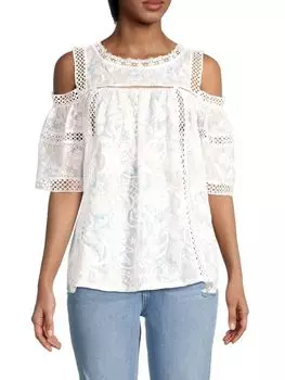 Блуза Avantlook вышитый с открытыми плечами и кружевной вставкой, белый