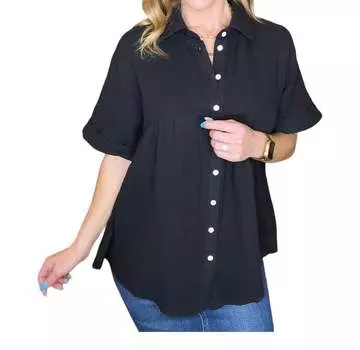 Блуза Babydoll из газовой ткани черного цвета ANDREE BY UNIT